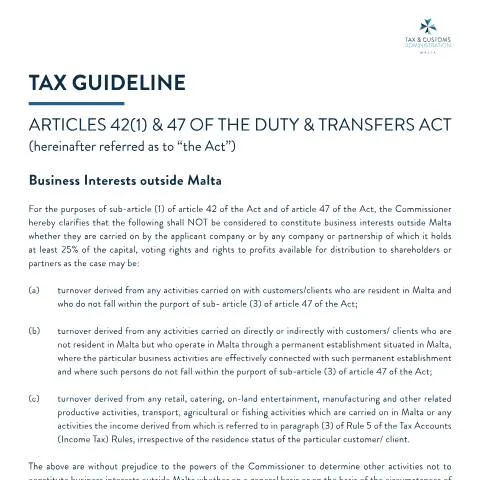 Document preview: Understanding Tax Obligations for Maltese Businesses Abroad — Taxes (CERFA n°tax-guideline-business-interests-outside-malta)
