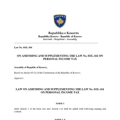 Document preview: Ligji Nr. 04/L-104 për Tatimin mbi të Ardhurat Personale në Kosovë — Juridik & drejtësi
