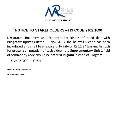 Document preview: The Importance of HS 2402 in Customs Procedures — Government & admin (NOTICE-HS2402)