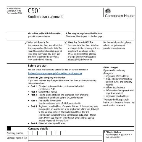 Document preview: CS01 Confirmation Statement: Annual Filing Requirements Explained — Business