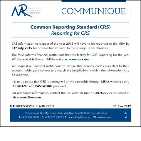 Document preview: Understanding CRS Reporting Obligations in Mauritius — Government & admin (CERFA n°CRS110619)