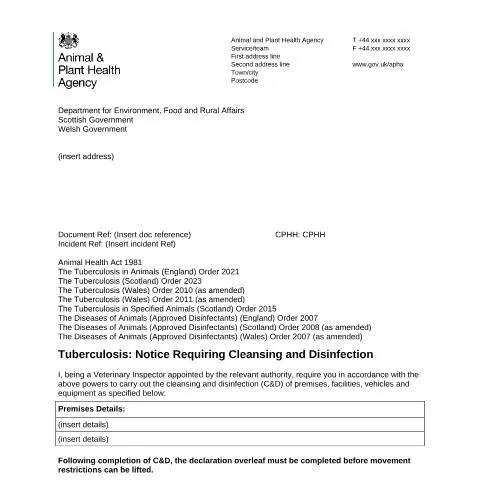 Document preview: How to Declare Cleansing and Disinfection for TB Restricted Cattle — Government & admin