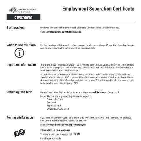 Document preview: Understanding the Employment Separation Certificate for Job Seekers — Work & employment (CERFA n°SU001)
