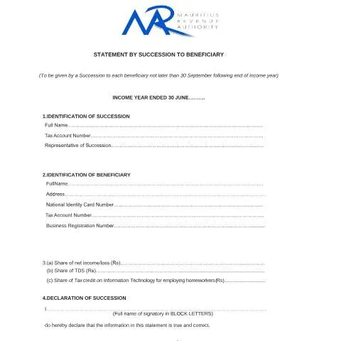 Document preview: Navigating the Statement by Succession to Beneficiary in Mauritius — Legal & justice (CERFA n°StatementBySuccessionToBeneficiary2019)