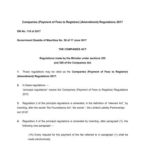 Document preview: GN 118 of 2017: A New Era for Company Compliance in Mauritius — Government & admin (GN.-118-of-2017)