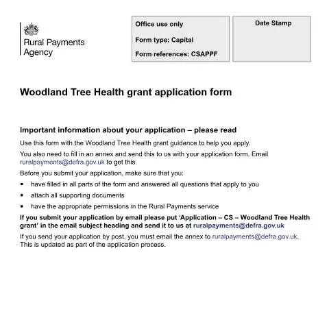 Document preview: How to Apply for Woodland Tree Health Grants Using CS69 Form — Government & admin