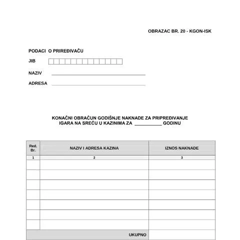 Document preview: Razumijevanje konačnog obračuna godišnje naknade za igre na sreću — Administrativne procedure (CERFA n°KGON-ISK)