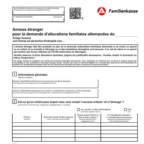 Dokumentvorschau: Annexe étranger (KG 51-m-t) für Kindergeldanträge — Familie (CERFA n°kg51-m-t-anlageausland_ba032470)
