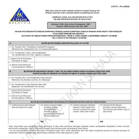 Document preview: Memahami Form CP37G Pin 1/2024 untuk Cukai Pemotongan — Cukai & percukaian (CERFA n°CP37G)