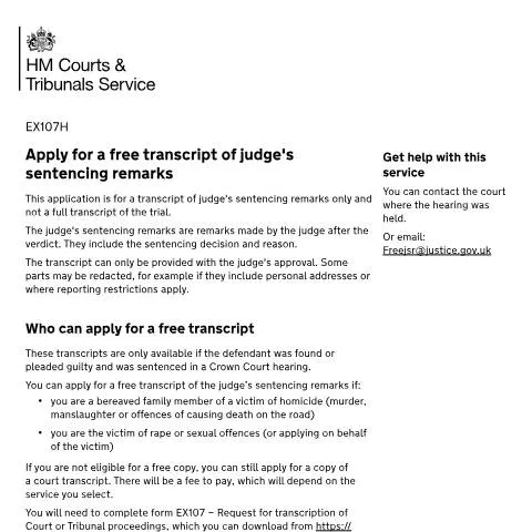 Document preview: How to Request Official Transcripts of Judge's Sentencing Remarks — Legal & justice