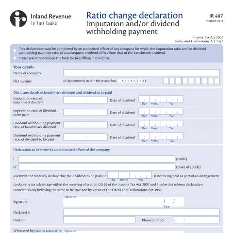 Document preview: IR407: Essential Guide to Ratio Change Declaration — Taxes (CERFA n°IR407)