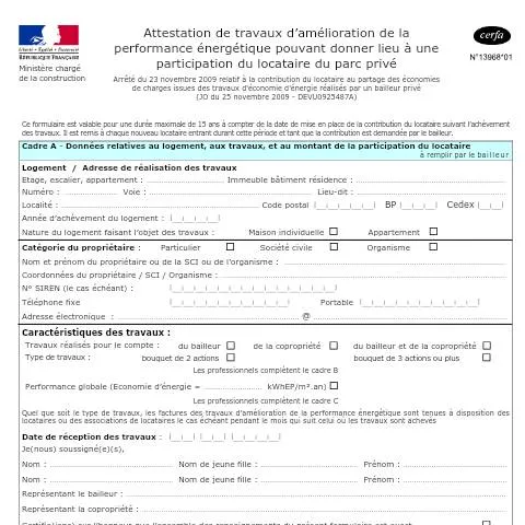 Aperçu du document Participation du locataire aux travaux énergétiques : guide complet — Logement (CERFA n°13968*01)