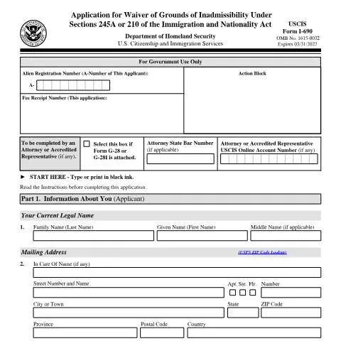 Document preview: Understanding the Essentials of USCIS Form I-690 — Immigration & visas (CERFA n°I-690)