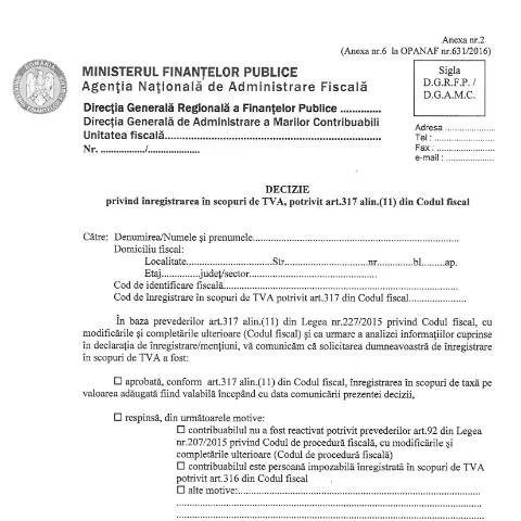 Document preview: Decizia de Înregistrare TVA: Ghid Complet pentru Contribuabili — Impozite & fiscalitate (CERFA n°A2_OPANAF_1888_2019)