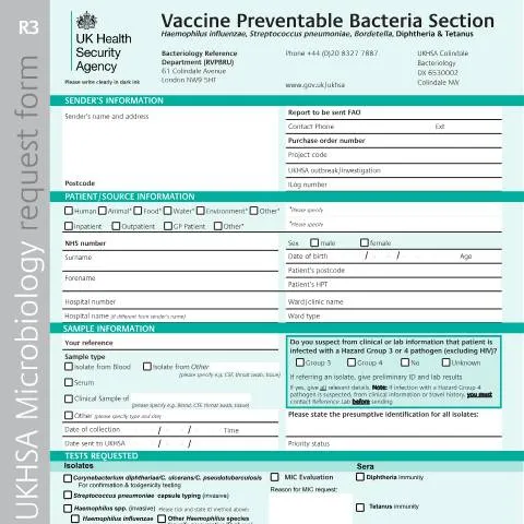 Document preview: UKHSA Bacterial Surveillance Request Form for Vaccine-Preventable — Health