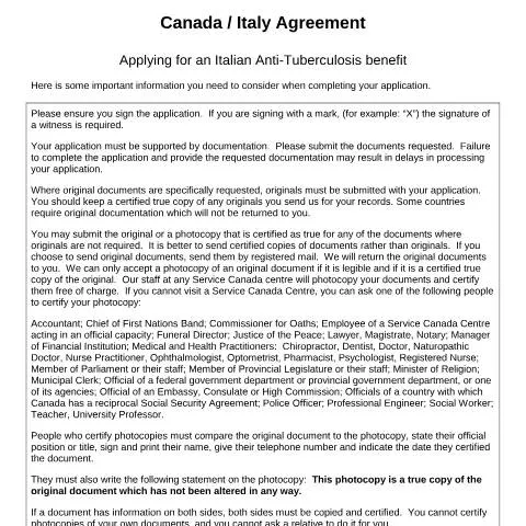 Document preview: Your Guide to the Italian Anti-Tuberculosis Benefit Application — Health (CERFA n°CAN_IT_TBC)