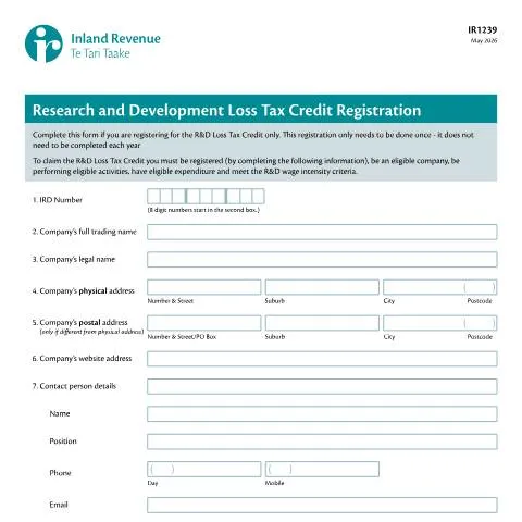 Document preview: Understanding the R&D Loss Tax Credit Registration Process — Taxes (CERFA n°IR1239)