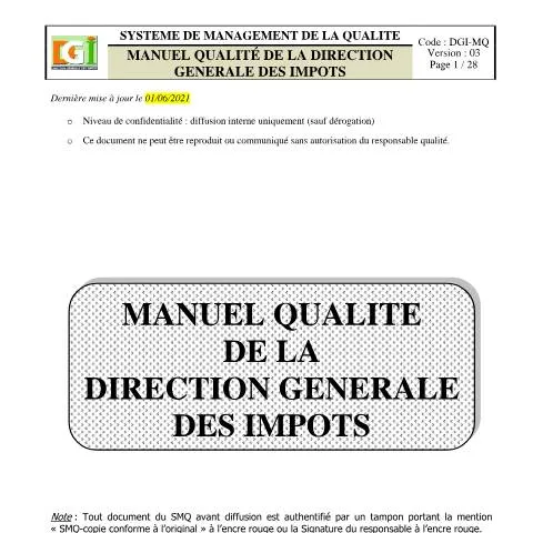 Aperçu du document Manuel Qualité DGI : Outil Essentiel pour les Institutions Fiscales — Démarches administratives
