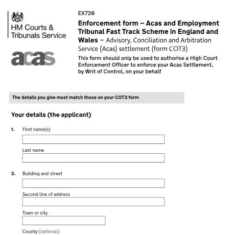 Document preview: How to Enforce Unpaid Employment Settlements with Form EX728 — Legal & justice