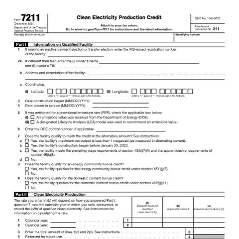 Document preview: Unlock Savings with IRS Form 7211 for Clean Energy — Taxes (CERFA n°7211)