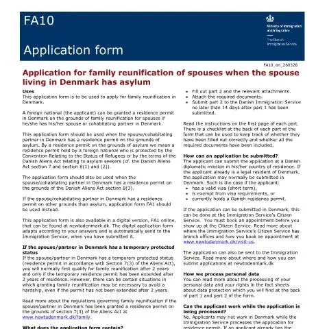 Document preview: Naviger i familiesammenføringsprocessen med FA10 — Immigration & visa (CERFA n°FA10)