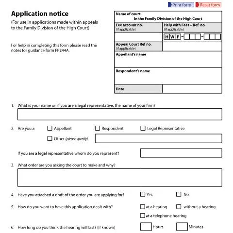 Document preview: Understanding Form FP244 in Family Law Appeals — Legal & justice