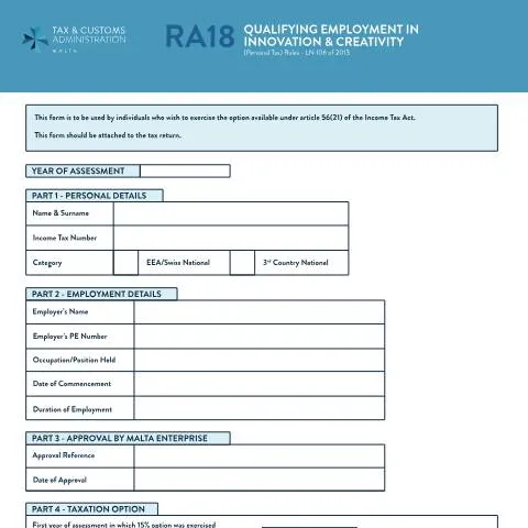Document preview: Navigating the RA Forms - mtca-ra18-eng for Income Tax in Malta — Taxes (CERFA n°mtca-ra18-eng)