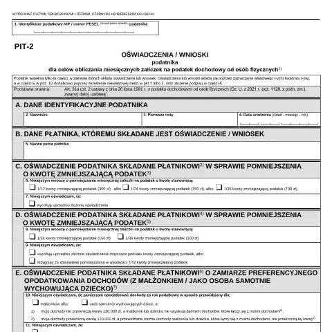 Document preview: Rola Oświadczenia PIT-2 w Obliczaniu Zaliczek na Podatek — Podatki i fiskalność (CERFA n°PIT-2)