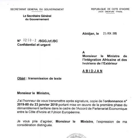 Aperçu du document Ordonnance de démantèlement tarifaire phase 1 en Côte d'Ivoire — Démarches administratives