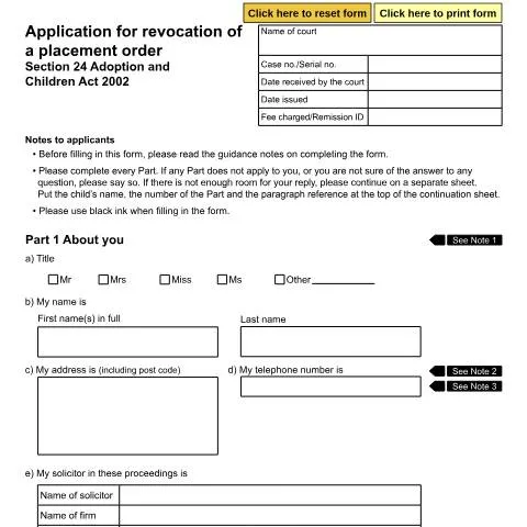 Document preview: How to Apply for Revocation of a Placement Order — Family