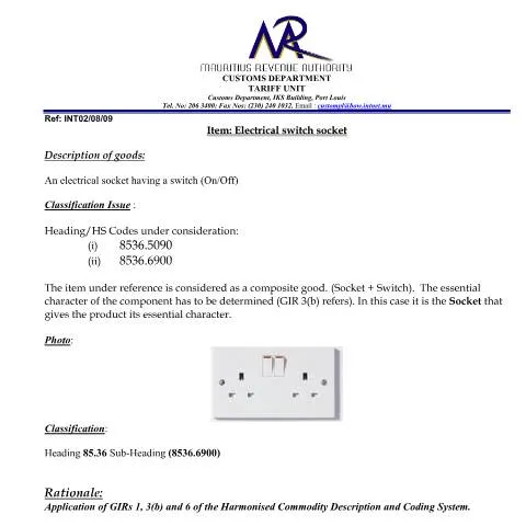 Document preview: Understanding Switch Sockets Classification for Trade Compliance — Government & admin (Switch_Sockets)