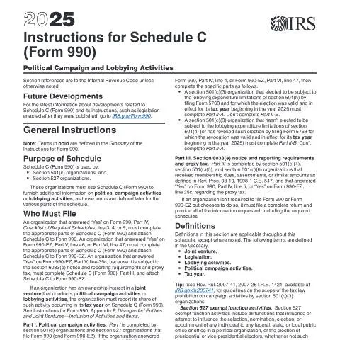 Document preview: Navigating IRS Schedule C Instructions for Nonprofits — Taxes (CERFA n°INST-990SC)