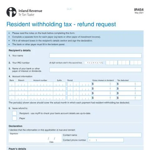 Document preview: Your Guide to the IR454 Resident Withholding Tax Refund Request — Taxes (CERFA n°IR454)