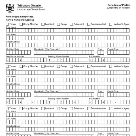 Document preview: Guide to Schedule of Parties in Ontario Landlord and Tenant Cases (English / French) — Housing