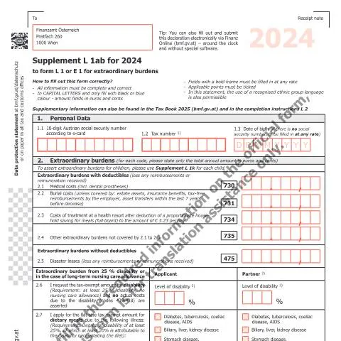 Dokumentvorschau: Wichtige Informationen zum Supplement L 1ab-UK für 2024 — Steuern (CERFA n°L1ab-UK)