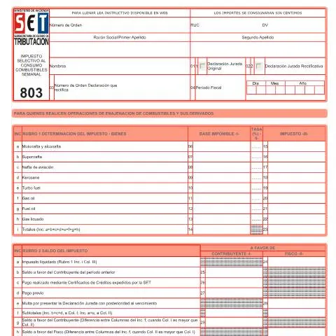 Vista previa del documento Guía para completar el Formulario 803 en Paraguay — Impuestos (CERFA n°F803)