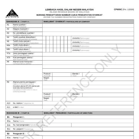 Document preview: Langkah-Langkah Mengisi Form CP600C [Pin.1/2020] untuk Syarikat — Proses pentadbiran (CERFA n°CP600C)