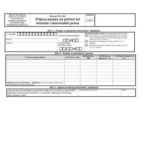 Document preview: Obrazac PIP-1034: Prijava poreza na imovinu — Porezi i fiskalnost (CERFA n°PIP-1034)