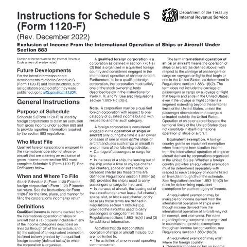 Document preview: A Deep Dive into Schedule S (Form 1120-F) Instructions — Taxes (CERFA n°INST-1120FS)
