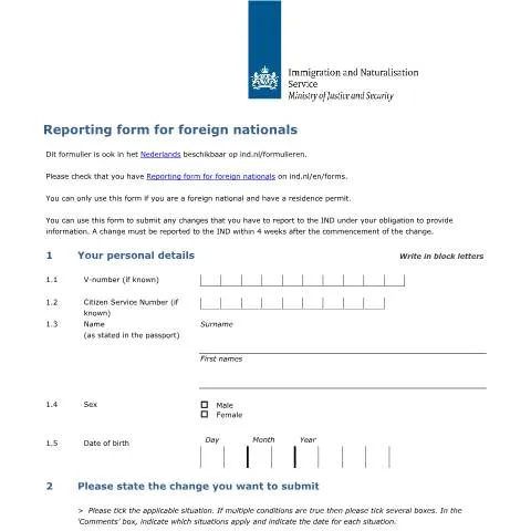 Documentvoorvertoning: Essentie van het Rapportageformulier voor Buitenlanders — Immigratie & visa (CERFA n°7597)