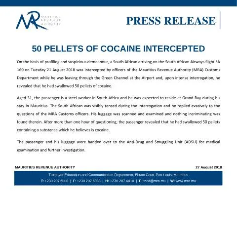 Document preview: Cocaine Interception: Insights from the Recent Airport Incident — Government & admin (PressReleasePellets)