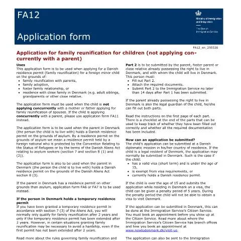 Document preview: FA12: Familiegenforening for børn i asylsituationer — Immigration & visa (CERFA n°FA12)