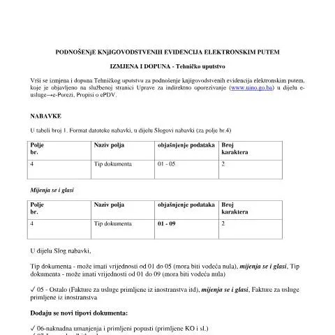 Document preview: Sveobuhvatan pregled tehničkog uputstva za knjigovodstvene evidencije — Administrativne procedure