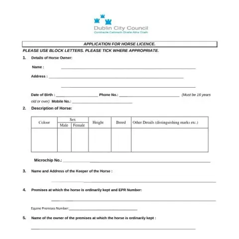 Document preview: Apply for a Horse Licence with Dublin City Council — Government & admin