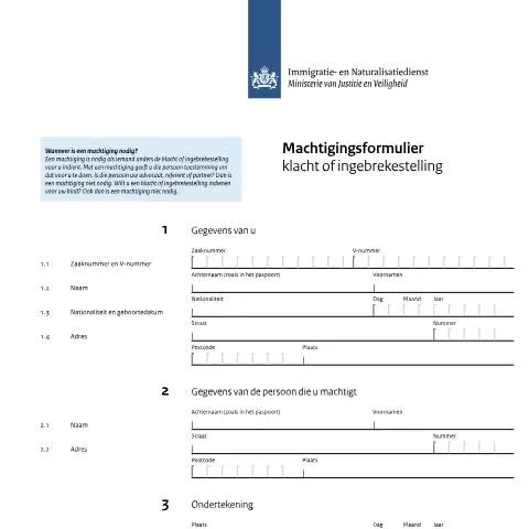 Documentvoorvertoning: Vul het Machtigingsformulier Klacht in voor de IND — Immigratie & visa (CERFA n°9007)
