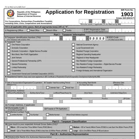 Document preview: Understanding BIR Form No. 1903 for Corporations and Partnerships — Taxes (CERFA n°1903)