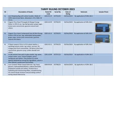 Document preview: Understanding the October 2023 Tariff Ruling for Importers — Government & admin (CERFA n°TROct2023)