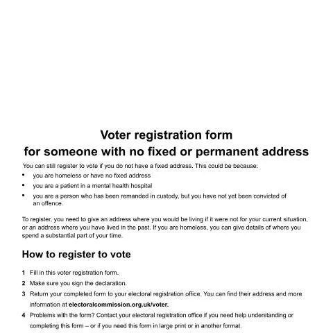 Document preview: How to Register to Vote When You Don't Have a Permanent Address — Government & admin