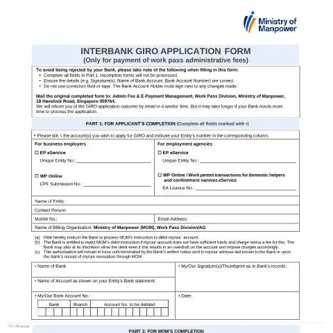 Document preview: Understanding the Importance of the WPOL_GIRO_FORM for Work Pass Fees — Immigration & visas (CERFA n°WPOL_GIRO_FORM)
