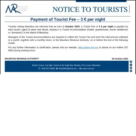 Document preview: Understanding the New Tourist Fee in Mauritius — Government & admin (NoticeTourists061025)